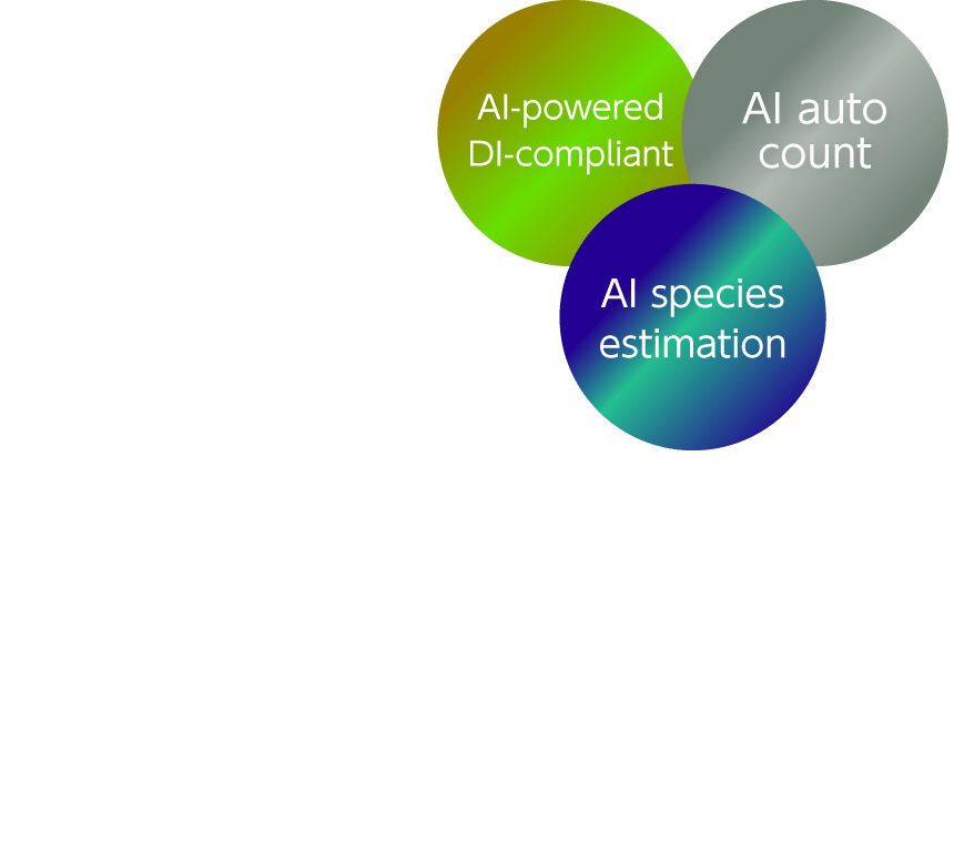 AI-powered DI-compliant / AI auto count / AI species estimation